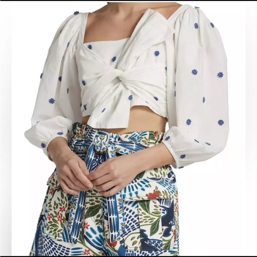 Farm Rio Flower-Embroidered Cotton Crop Top Size M - Picture 3 of 13